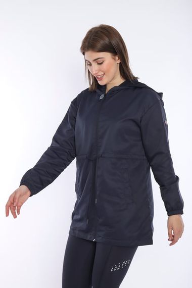 Escetic Women's Navy Blue Mesh Lined Pocket Hooded Sports Windbreaker Raincoat Thin Jacket 6723 - photo 5