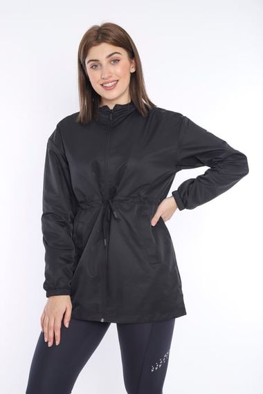 Escetic Women's Black Mesh Lined Pocket Hooded Sports Windbreaker Raincoat Thin Jacket 6723 - photo 5