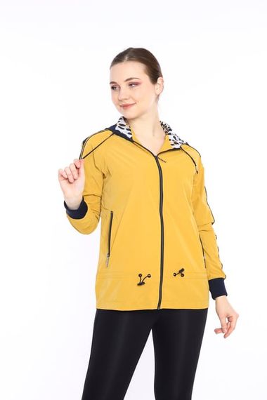 Escetic Mustard Women's Sports Hooded Water Repellent Windbreaker Zippered Thin Jacket 6560 - photo 1