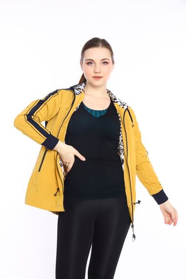 Escetic Mustard Women's Sports Hooded Water Repellent Windbreaker Zippered Thin Jacket 6560 - photo 4