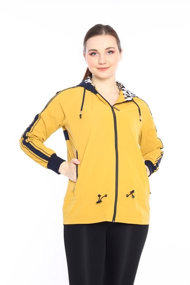 Escetic Mustard Women's Sports Hooded Water Repellent Windbreaker Zippered Thin Jacket 6560 - photo 5