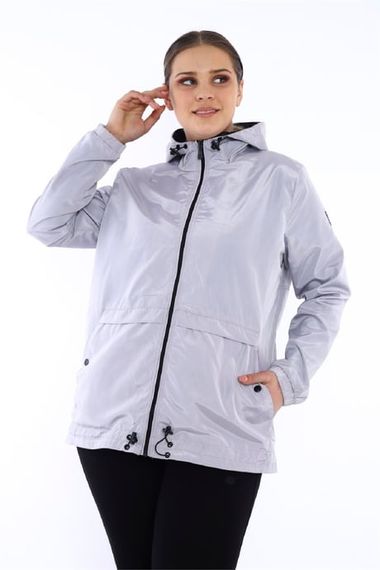 Escetic Gray Women's Oversize Windbreaker Fixed Hooded Lined Water Repellent Seasonal Thin Jacket 6575 - photo 1