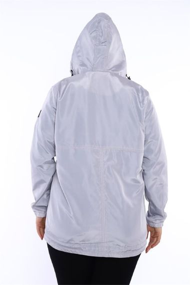 Escetic Gray Women's Oversize Windbreaker Fixed Hooded Lined Water Repellent Seasonal Thin Jacket 6575 - photo 3