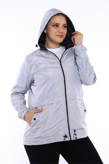 Escetic Gray Women's Oversize Windbreaker Fixed Hooded Lined Water Repellent Seasonal Thin Jacket 6575 - photo 5