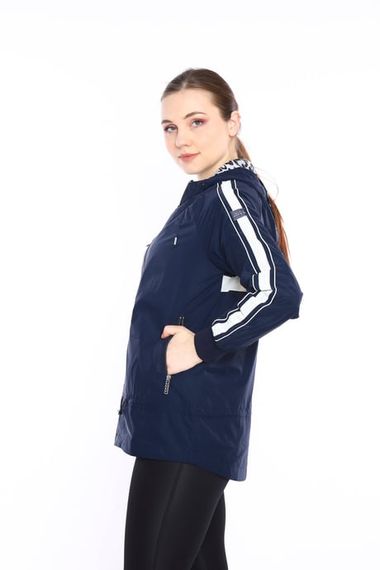 Escetic Navy Blue Women's Sports Hooded Water Repellent Windbreaker Zippered Thin Jacket 6560 - photo 4