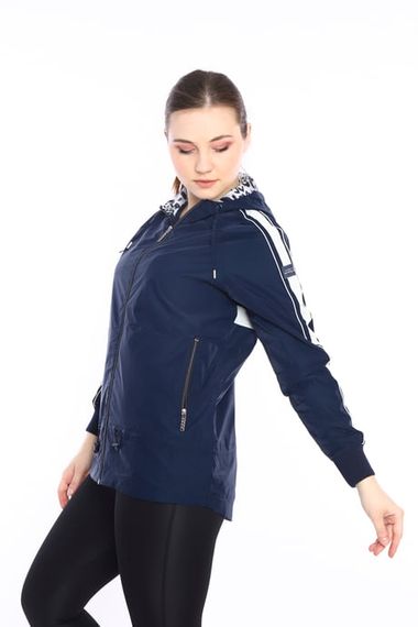 Escetic Navy Blue Women's Sports Hooded Water Repellent Windbreaker Zippered Thin Jacket 6560 - photo 5