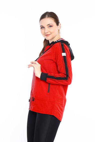 Escetic Red Women's Sports Hooded Water Repellent Windbreaker Zippered Thin Jacket 6560 - photo 5