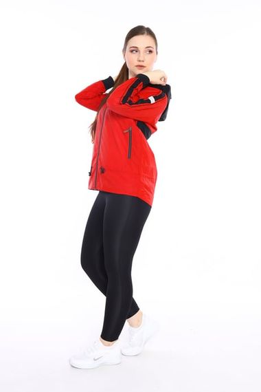 Escetic Red Women's Sports Hooded Water Repellent Windbreaker Zippered Thin Jacket 6560 - photo 4