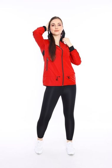 Escetic Red Women's Sports Hooded Water Repellent Windbreaker Zippered Thin Jacket 6560 - photo 3