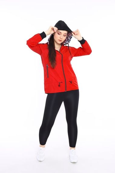 Escetic Red Women's Sports Hooded Water Repellent Windbreaker Zippered Thin Jacket 6560 - photo 2