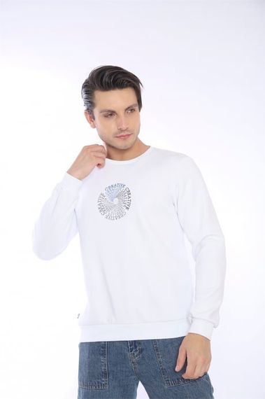 Escetic White Men's Winter Slimfit 3 Thread Fleece Breathable Sports Sweatshirt 0939 - photo 2