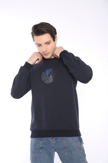 Escetic Navy Blue Men's Winter Slimfit 3 Thread Fleece Breathable Sports Sweatshirt 0939 - photo 5