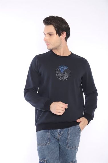 Escetic Navy Blue Men's Winter Slimfit 3 Thread Fleece Breathable Sports Sweatshirt 0939 - photo 4