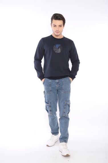 Escetic Navy Blue Men's Winter Slimfit 3 Thread Fleece Breathable Sports Sweatshirt 0939 - photo 2