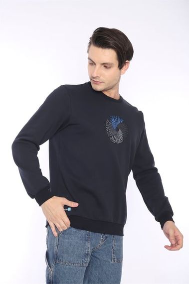 Escetic Navy Blue Men's Winter Slimfit 3 Thread Fleece Breathable Sports Sweatshirt 0939 - photo 1