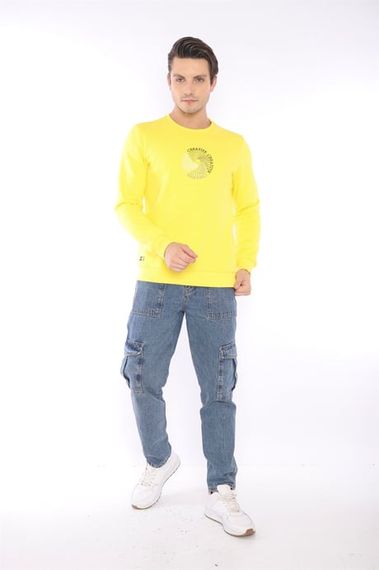 Escetic Yellow Men's Winter Slimfit 3 Thread Fleece Breathable Sports Sweatshirt 0939 - photo 2