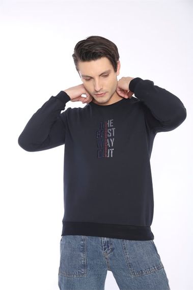 Escetic Navy Blue Men's Winter Slimfit 3 Thread Fleece Breathable Sports Sweatshirt 0940 - photo 5