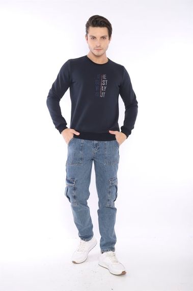 Escetic Navy Blue Men's Winter Slimfit 3 Thread Fleece Breathable Sports Sweatshirt 0940 - photo 2