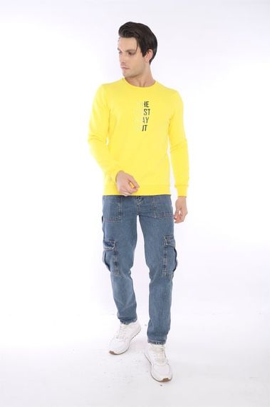 Escetic Yellow Men's Winter Slimfit 3 Thread Fleece Breathable Sports Sweatshirt 0940 - photo 2