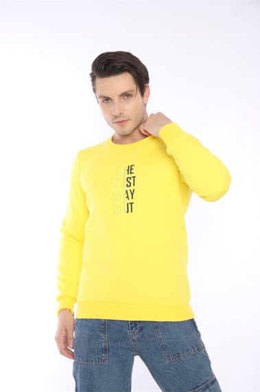 Escetic Yellow Men's Winter Slimfit 3 Thread Fleece Breathable Sports Sweatshirt 0940 - photo 4