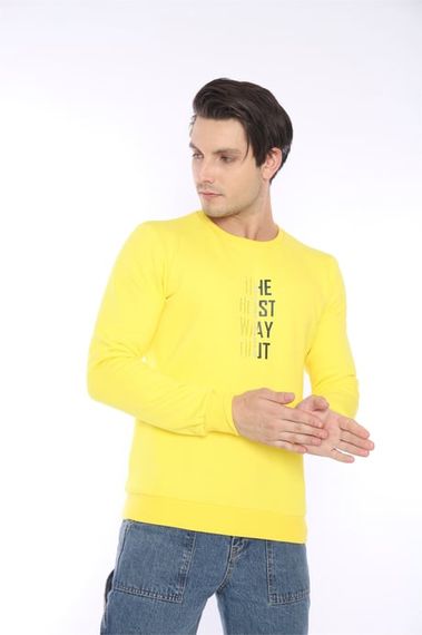 Escetic Yellow Men's Winter Slimfit 3 Thread Fleece Breathable Sports Sweatshirt 0940 - photo 1