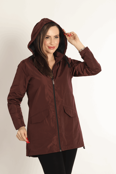 Escetic Maroon Women's Removable Hooded Mesh Lined Water Repellent Windbreaker Thin Jacket 7085 - photo 5