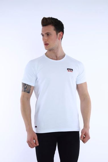 Escetic Beyaz Erkek Ragular Kalıp Pamuklu ABD Pike Nefes Alabilen Spor T-Shirt 0830 - fotoğraf 2