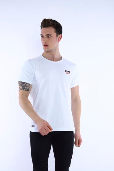 Escetic Beyaz Erkek Ragular Kalıp Pamuklu ABD Pike Nefes Alabilen Spor T-Shirt 0830 - fotoğraf 4