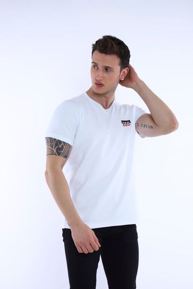 Escetic Beyaz Erkek Ragular Kalıp Pamuklu ABD Pike Nefes Alabilen Spor T-Shirt 0830 - fotoğraf 1