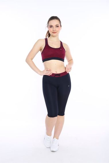 Escetic Kadın Vişne Kırçıllı Fitness Bra Yoga Spor Büstiyer Kapri Tayt Takım 0116-1 - fotoğraf 2