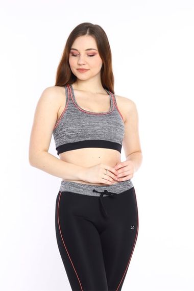 Escetic Kadın Siyah Kırçıllı Fitness Bra Yoga Spor Büstiyer Kapri Tayt Takım 0116-1 - fotoğraf 5