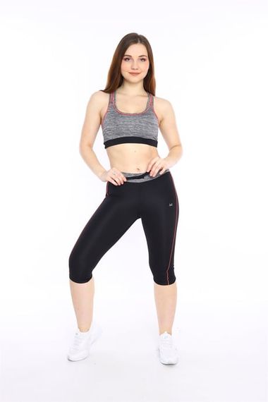 Escetic Kadın Siyah Kırçıllı Fitness Bra Yoga Spor Büstiyer Kapri Tayt Takım 0116-1 - fotoğraf 1