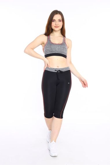 Escetic Kadın Siyah Kırçıllı Fitness Bra Yoga Spor Büstiyer Kapri Tayt Takım 0116-1 - fotoğraf 2