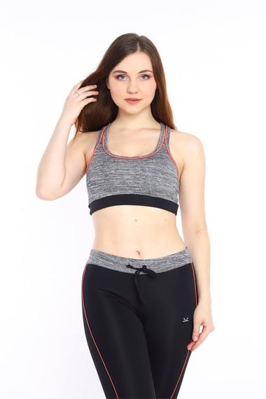 Escetic Kadın Siyah Kırçıllı Fitness Bra Yoga Spor Büstiyer Kapri Tayt Takım 0116-1 - fotoğraf 4