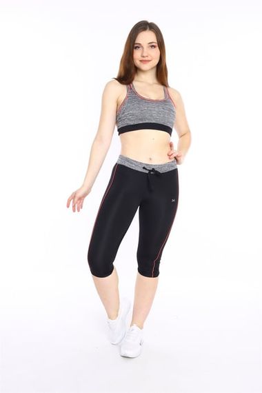 Escetic Kadın Siyah Kırçıllı Fitness Bra Yoga Spor Büstiyer Kapri Tayt Takım 0116-1 - fotoğraf 3