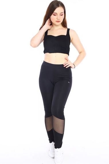 Жіночі спортивні легінси Escetic з натуральної тканини з прозорими деталями, нормальна талія, довжина до колін, легкі та зручні - фото 2