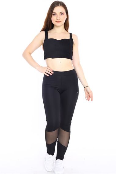 Жіночі спортивні легінси Escetic з натуральної тканини з прозорими деталями, нормальна талія, довжина до колін, легкі та зручні - фото 1