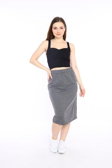 Escetic G3 (Koyu Gri) Kadın Süper 2 İplik Yırtmaç Şerit Detaylı Spor Etek 0617 - fotoğraf 2