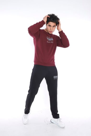 Чоловічий спортивний костюм Escetic бордового кольору, тонка посадка, дихаючий бавовняний матеріал, стильний дитячий принт - фото 5