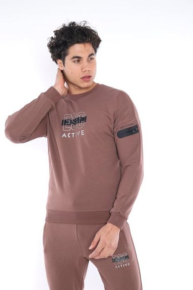 بدلة رياضية ضيقة للرجال من Escetic Brown مكونة من 3 خيوط قابلة للتنفس من القطن المطبوع A3032 - صورة 3