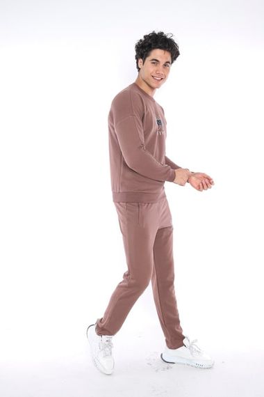 بدلة رياضية ضيقة للرجال من Escetic Brown مكونة من 3 خيوط قابلة للتنفس من القطن المطبوع A3032 - صورة 5