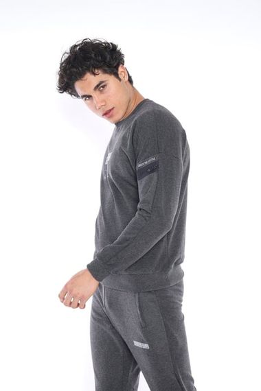 Escetic Antresit Erkek 3 İplik Nefes Alabilen Pamuklu Baskılı Spor Slimfit Sweat Takım A3032 - fotoğraf 4