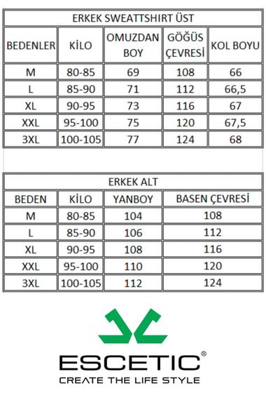 Escetic Yeşil Erkek 3 İplik Nefes Alabilen Pamuklu Baskılı Spor Slimfit Sweat Takım A3032 - fotoğraf 2