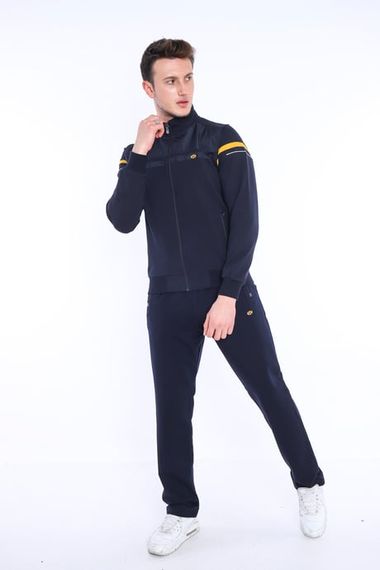 Мужской спортивный костюм темно-синего и горчичного цвета, 4 кармана, повседневный стиль, комфортный, на все сезоны, высокое качество тканей - фото 4