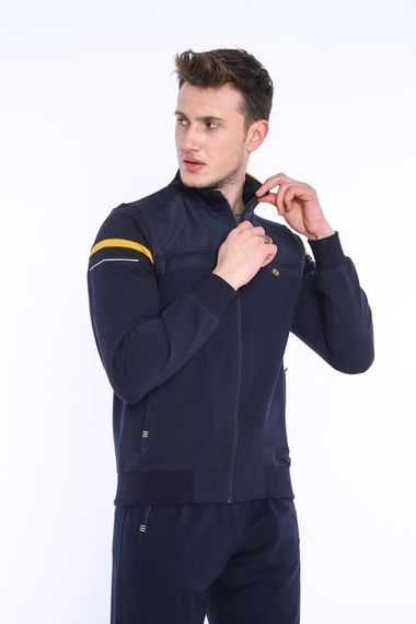 Мужской спортивный костюм темно-синего и горчичного цвета, 4 кармана, повседневный стиль, комфортный, на все сезоны, высокое качество тканей - фото 2