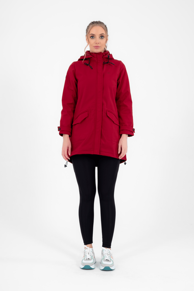 Escetic Claret Red Removable Hooded 2 Pockets Water and Windproof Women's Softshell Coat 6331 - photo 4