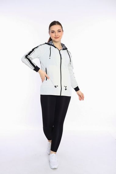 Escetic Ekru Kadın Spor Kapişonlu Su İtici Rüzgarlık Fermuarlu İnce Ceket 6560 - photo 3