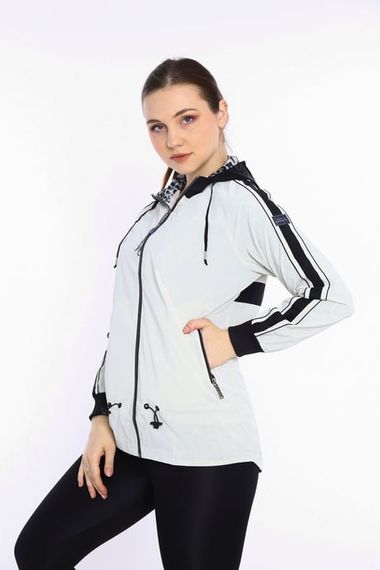 Escetic Ekru Kadın Spor Kapişonlu Su İtici Rüzgarlık Fermuarlu İnce Ceket 6560 - photo 2