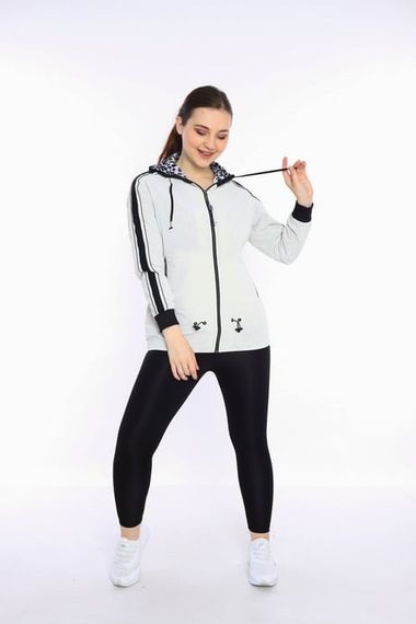 Escetic Ekru Kadın Spor Kapişonlu Su İtici Rüzgarlık Fermuarlu İnce Ceket 6560 - photo 5