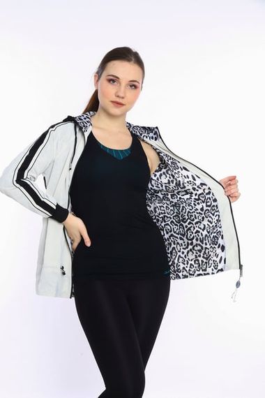 Escetic Ekru Kadın Spor Kapişonlu Su İtici Rüzgarlık Fermuarlu İnce Ceket 6560 - photo 4